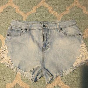 Lace Denim High-Waisted Shorts